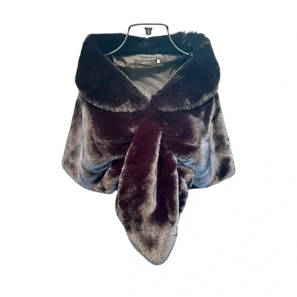 CARACILIA, WOMENS, BLACK, LUXURY FAUX FUR, SHAWL/WRAP. SIZE L